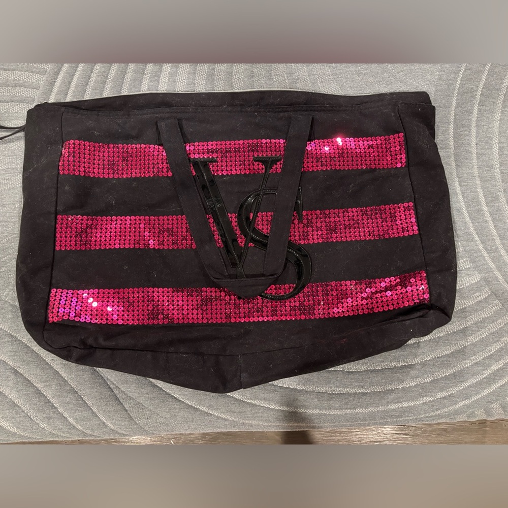 Victoria's Secret Black and Pink Sequin Tote